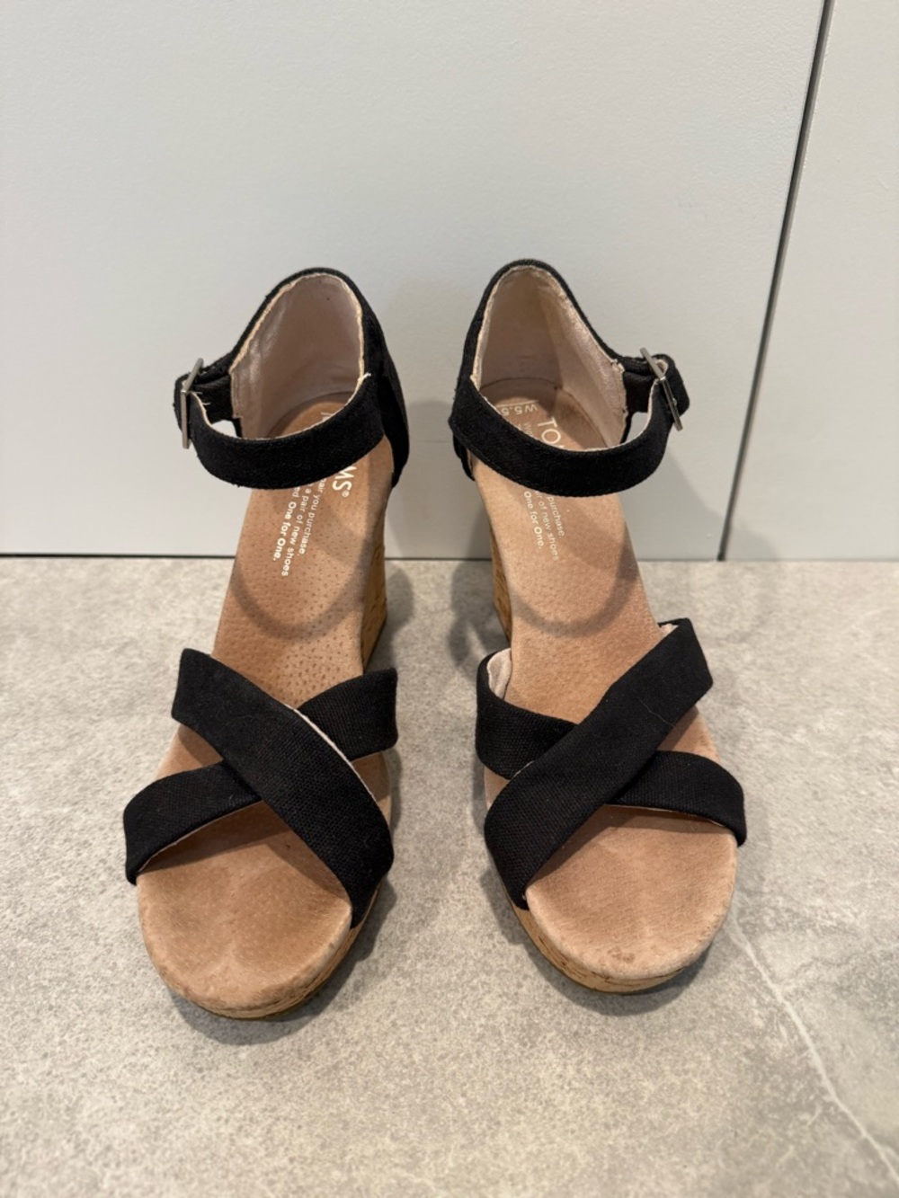 Toms Black Crisscross Ankle-Strap Wedge Sandals